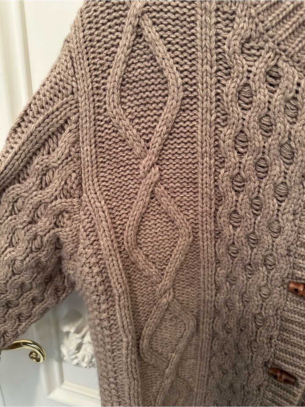 Chunky Cable Knit Button-Front Cardigan - Taupe - Picture 5 of 6